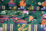 Fabric Green Patchwork 2 Seater Scroll Arm Chesterfield Sofa AMALFI