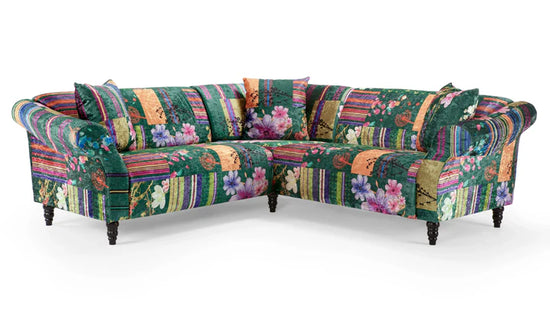 Fabric Green Patchwork 2c2 Seater Corner Sofa AVICI GRIDA