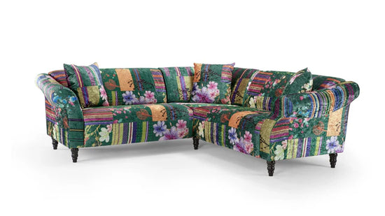 Fabric Green Patchwork 2c2 Seater Corner Sofa AVICI GRIDA