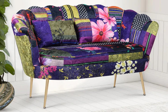 Fabric Patchwork 2 Seater Accent Loveseat Sofa MARGHERITA