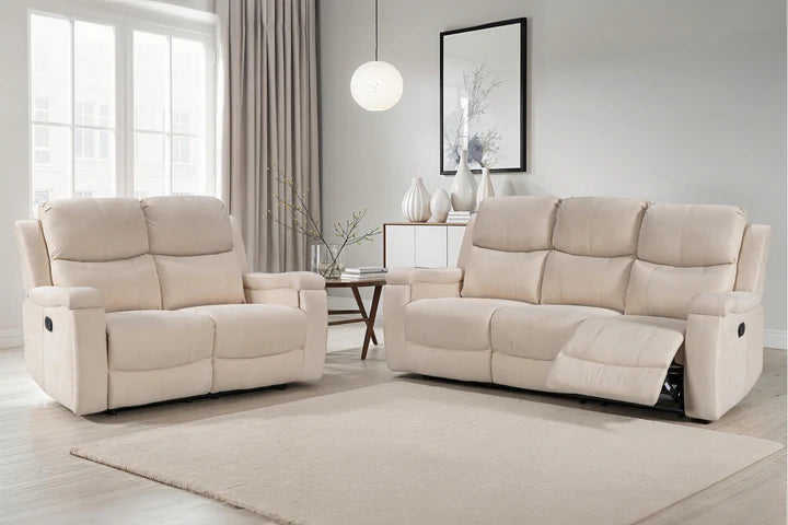 Beige Fabric 3 + 2 Seater Manual Recliner Sofa Set VISCONTESSE