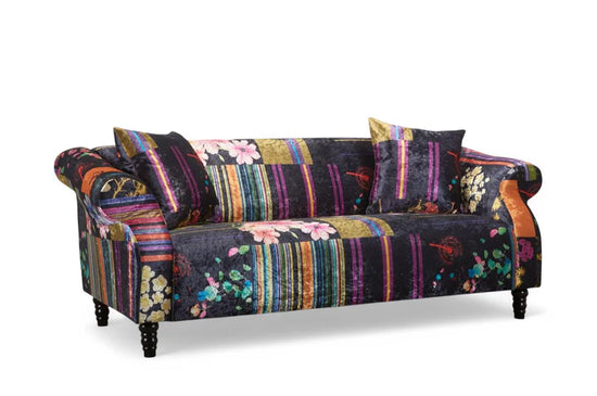 Fabric Black Patchwork 3 Seater Sofa AVICI GRIDA