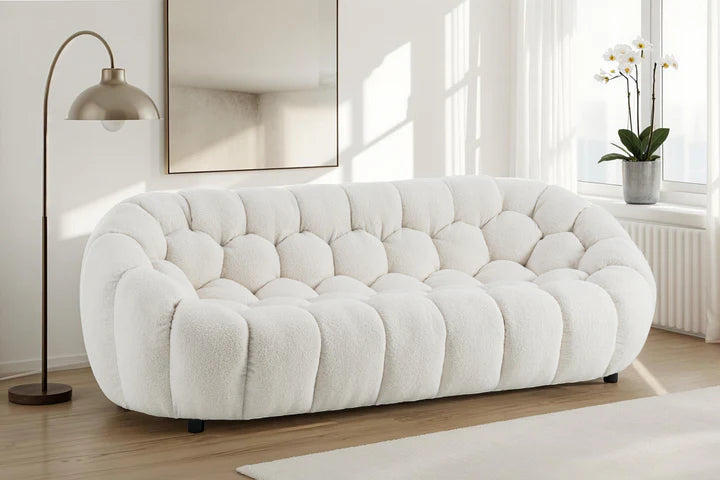 Teddy Boucle Fabric White 3 Seater Sofa DIVANO LETTO(1)