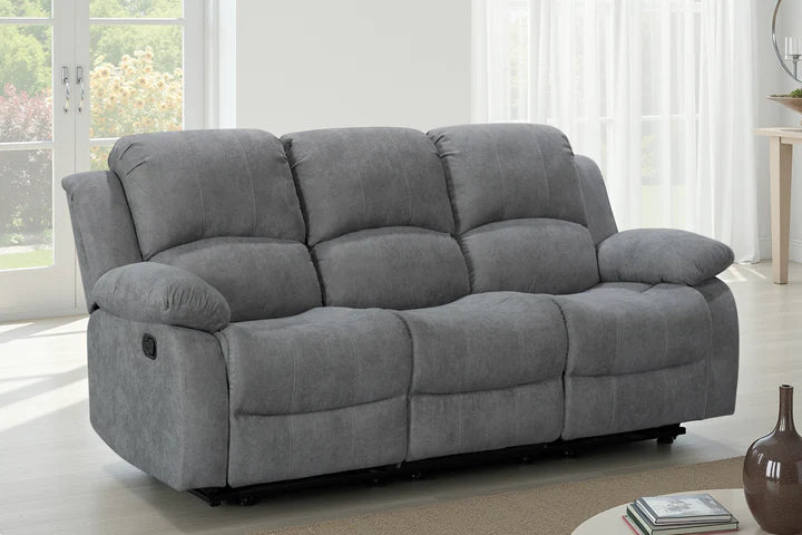 Fabric Dark Grey 3 Seater Manual Recliner Sofa SETTEE