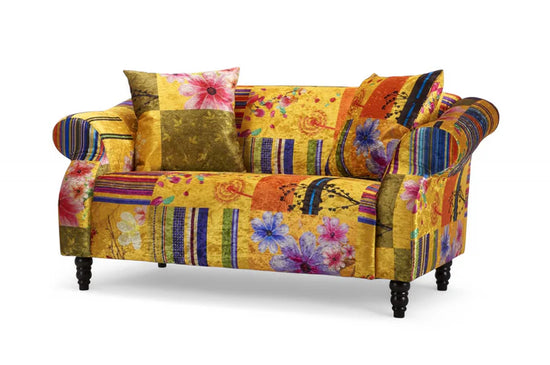 Fabric Gold Patchwork 2 Seater Sofa AVICI GRIDA