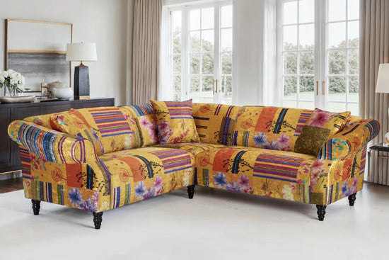 Fabric Gold Patchwork 2c2 Seater Corner Sofa AVICI GRIDA
