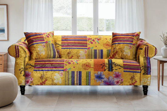 Fabric Gold Patchwork 3 Seater Sofa AVICI GRIDA (21)