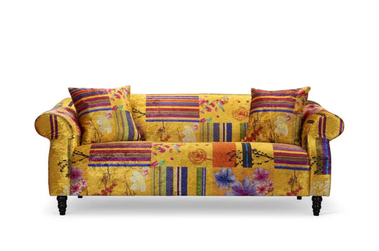 Fabric Gold Patchwork 3 Seater Sofa AVICI GRIDA (21)