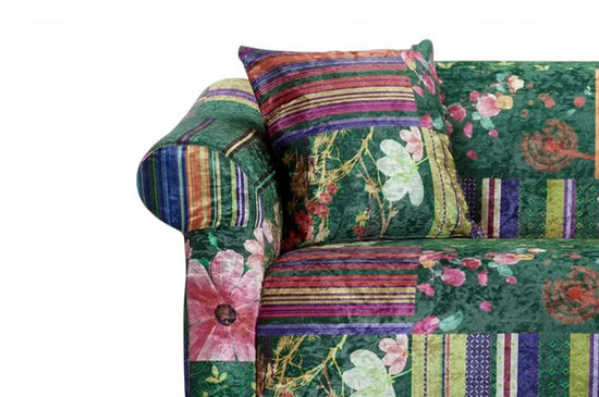 Fabric Green Patchwork 2 Seater Sofa AVICI GRIDA