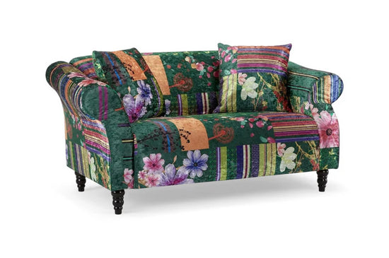 Fabric Green Patchwork 2 Seater Sofa AVICI GRIDA