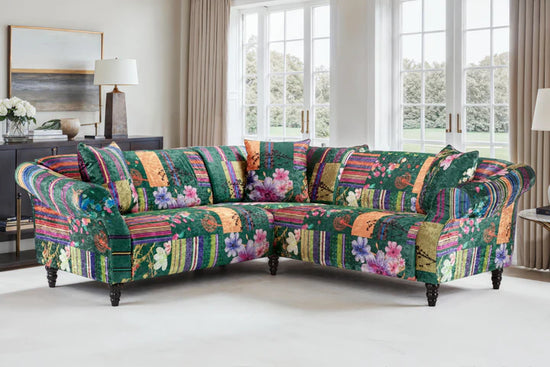 Fabric Green Patchwork 2c2 Seater Corner Sofa AVICI GRIDA
