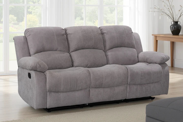Fabric Light Grey 3 Seater Manual Recliner Sofa SETTEE