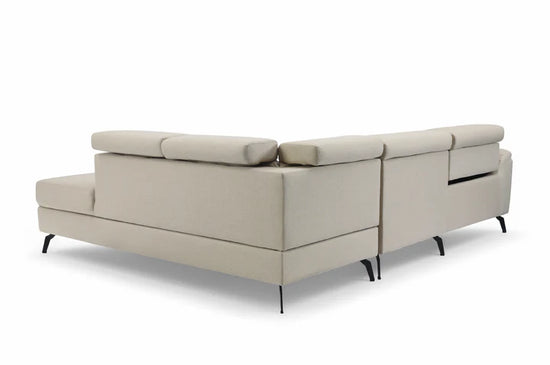 Fabric Linen Beige Right Hand Facing Reclining Corner Sofa with Storage TRIONFO
