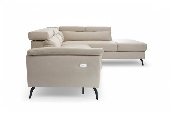 Fabric Linen Beige Right Hand Facing Reclining Corner Sofa with Storage TRIONFO