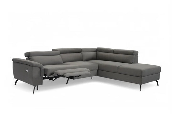 Fabric Linen Dark Grey Right Hand Facing Reclining Corner Sofa with Storage TRIONFO