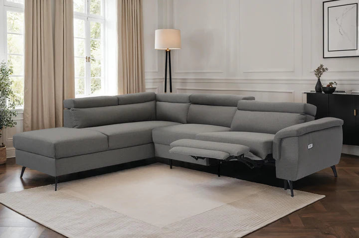 Fabric Linen Dark Grey Left Hand Facing Reclining Corner Sofa with Storage TRIONFO
