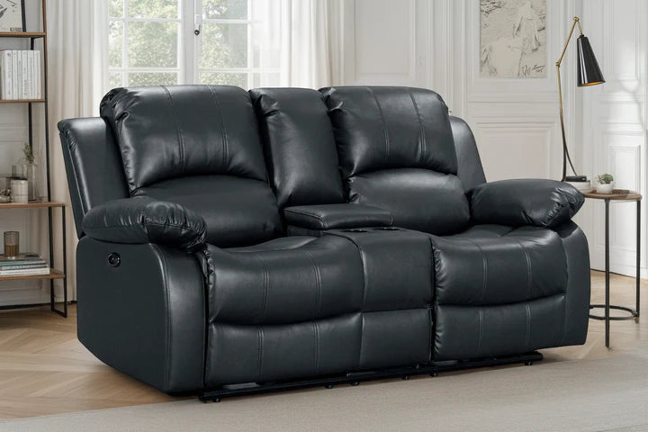 Faux Leather Black 2 Seater Electric Recliner Sofa with Cup Holders and Console SETTEE