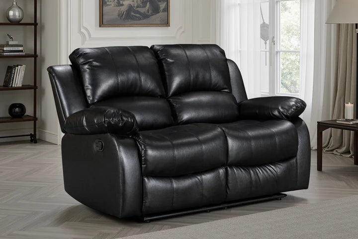 Faux Leather Black 2 Seater Manual Recliner Sofa SETTEE