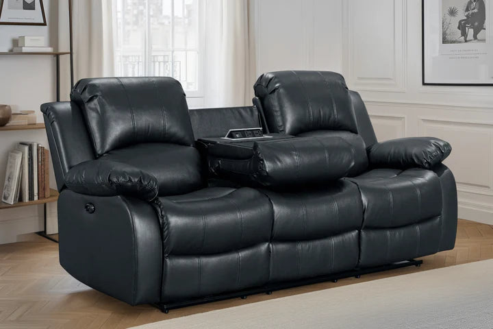 Faux Leather Black 3 Seater Electric Recliner Sofa SETTEE