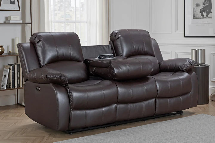 Faux Leather Brown 3 Seater Electric Recliner Sofa SETTEE