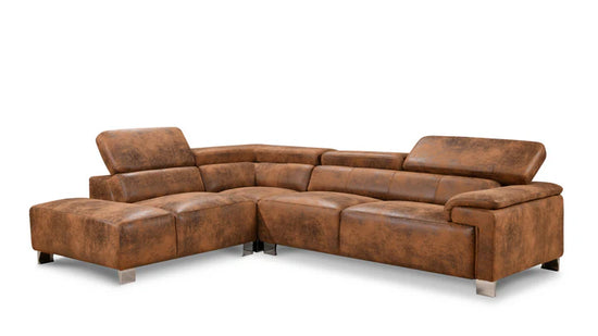 Faux Leather Brown Suede Left Hand Facing Corner Sofa VENTO