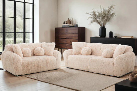 Faux Fur Cream 3 + 2 Seater Sofa Set CARAMELLO GOMMOSA