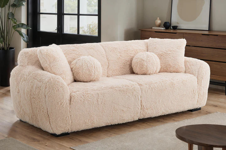Faux Fur Cream 3 Seater Sofa CARAMELLO GOMMOSA
