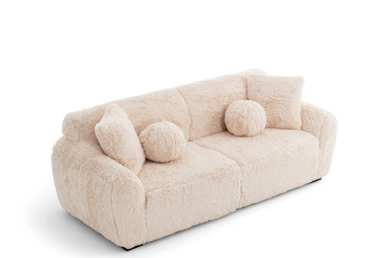 Faux Fur Cream 3 Seater Sofa CARAMELLO GOMMOSA