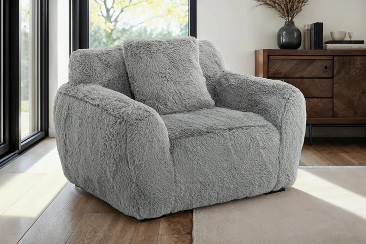 Faux Fur Grey 1 Seater Sofa CARAMELLO GOMMOSA