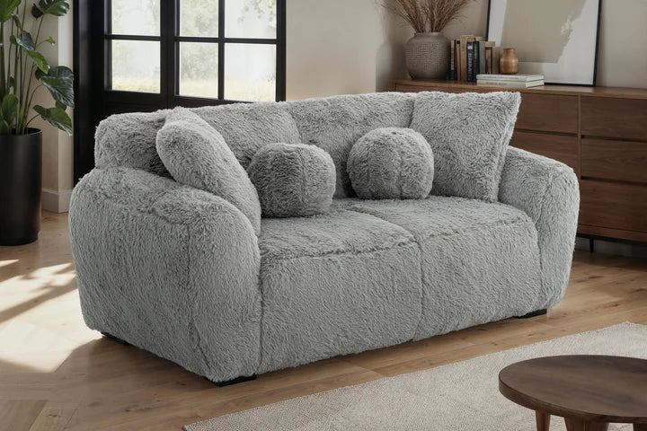 Faux Fur Grey 2 Seater Sofa CARAMELLO GOMMOSA