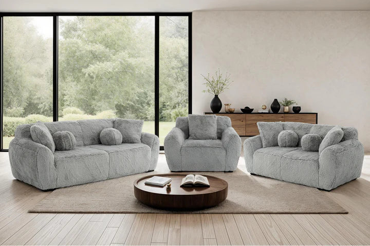 Faux Fur Grey 3 + 2 + 1 Seater Sofa Set CARAMELLO GOMMOSA