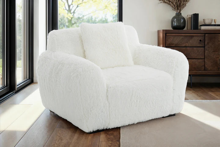 Faux Fur White 1 Seater Sofa CARAMELLO GOMMOSA