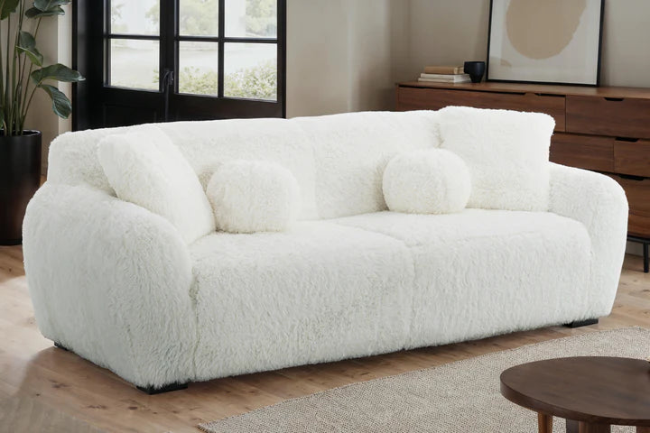 Faux Fur White 3 Seater Sofa CARAMELLO GOMMOSA