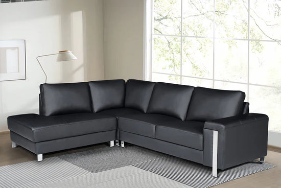 Vegan Leather Black Left Hand Facing Corner Sofa ELEGANZA