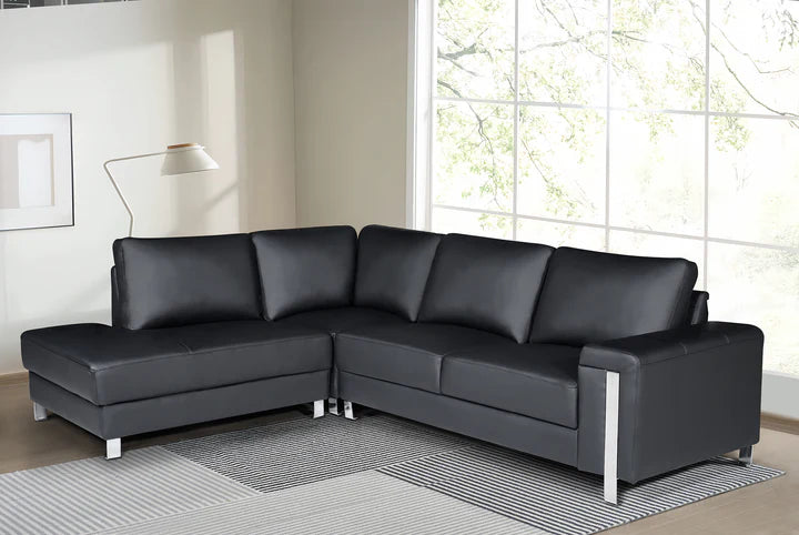 Vegan Leather Black Left Hand Facing Corner Sofa ELEGANZA