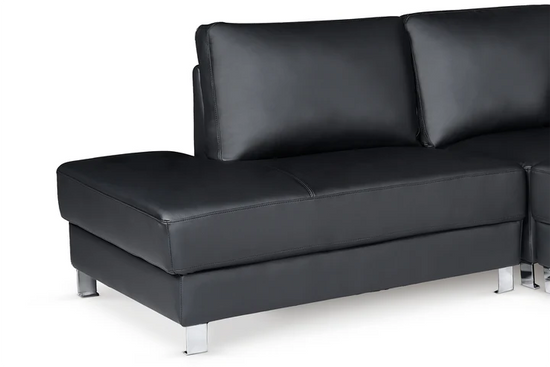 Vegan Leather Black Left Hand Facing Corner Sofa ELEGANZA