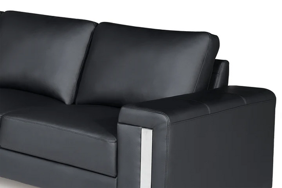 Vegan Leather Black Left Hand Facing Corner Sofa ELEGANZA