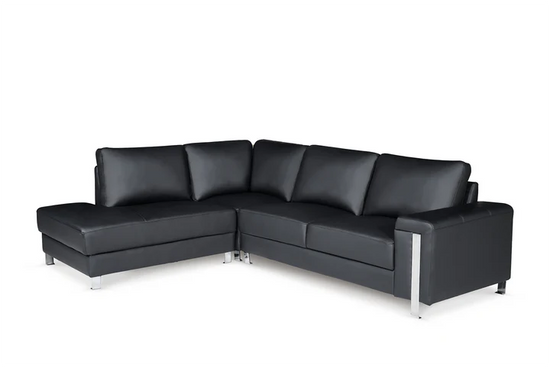 Vegan Leather Black Left Hand Facing Corner Sofa ELEGANZA