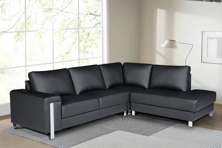 Vegan Leather Black Right Hand Facing Corner Sofa ELEGANZA