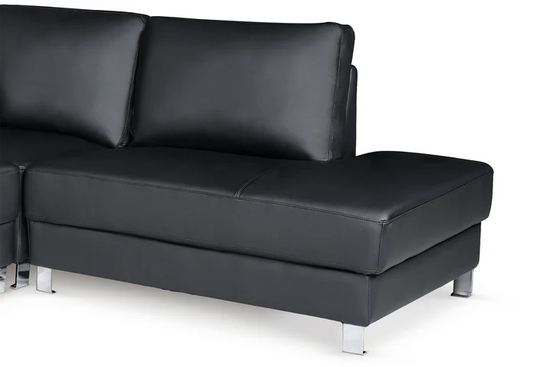 Vegan Leather Black Right Hand Facing Corner Sofa ELEGANZA