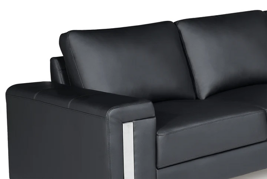 Vegan Leather Black Right Hand Facing Corner Sofa ELEGANZA