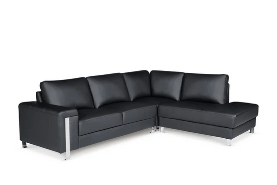 Vegan Leather Black Right Hand Facing Corner Sofa ELEGANZA