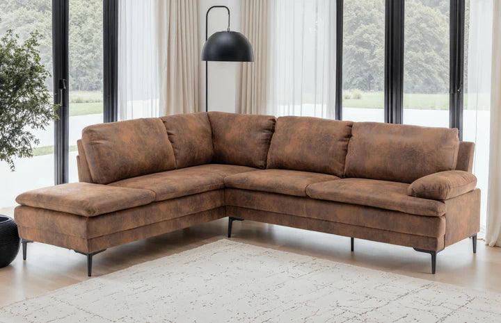 Faux Leather Suede Brown Left Hand Facing Corner Sofa MOLO
