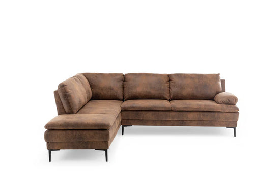 Faux Leather Suede Brown Left Hand Facing Corner Sofa MOLO