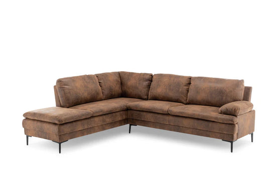 Faux Leather Suede Brown Left Hand Facing Corner Sofa MOLO