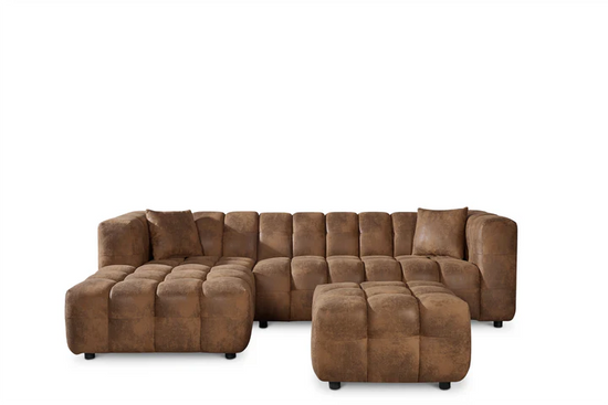 Faux Leather Suede Brown Left Hand Facing Corner Sofa with Ottoman TRANQUILLITÀ