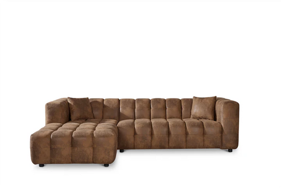 Faux Leather Suede Brown Left Hand Facing Corner Sofa with Ottoman TRANQUILLITÀ