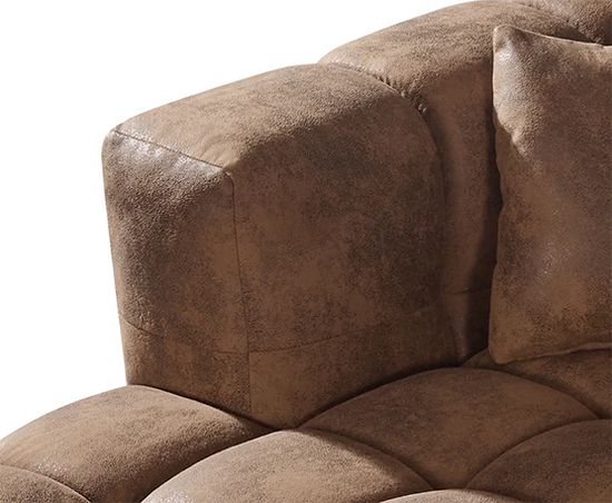 Faux Leather Suede Brown Left Hand Facing Corner Sofa with Ottoman TRANQUILLITÀ