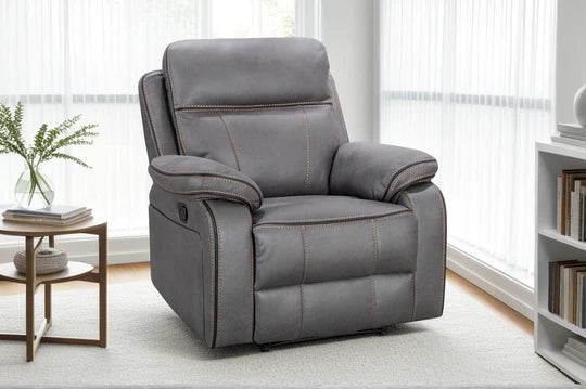 Faux Leather Grey Manual Recliner Chair with Contrast Stitching ELEGANZA