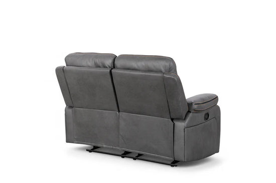Faux Leather Grey 2 Seater Manual Recliner Sofa with Contrast Stitching ELEGANZA